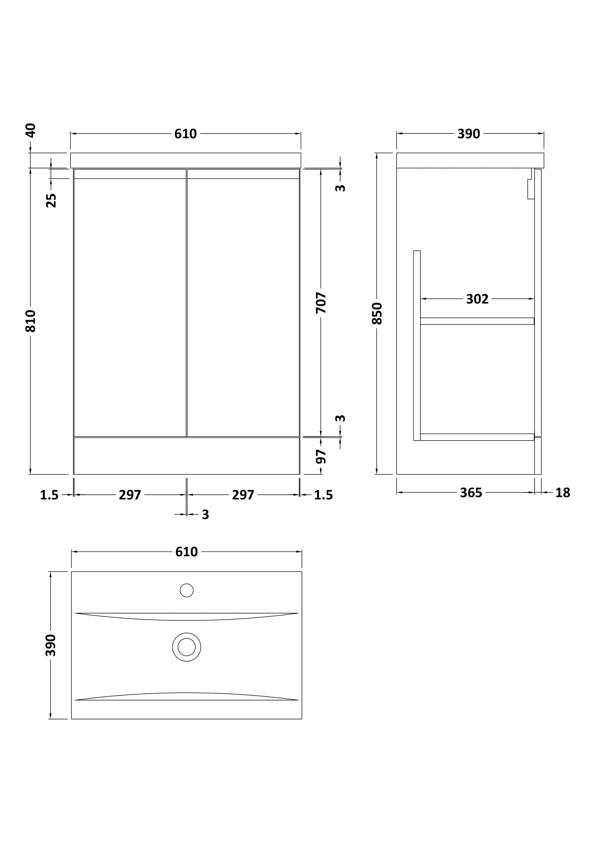 Urban 600mm Floor Standing 2-Door Unit and Mid-Edge Basin 1 Tap Hole