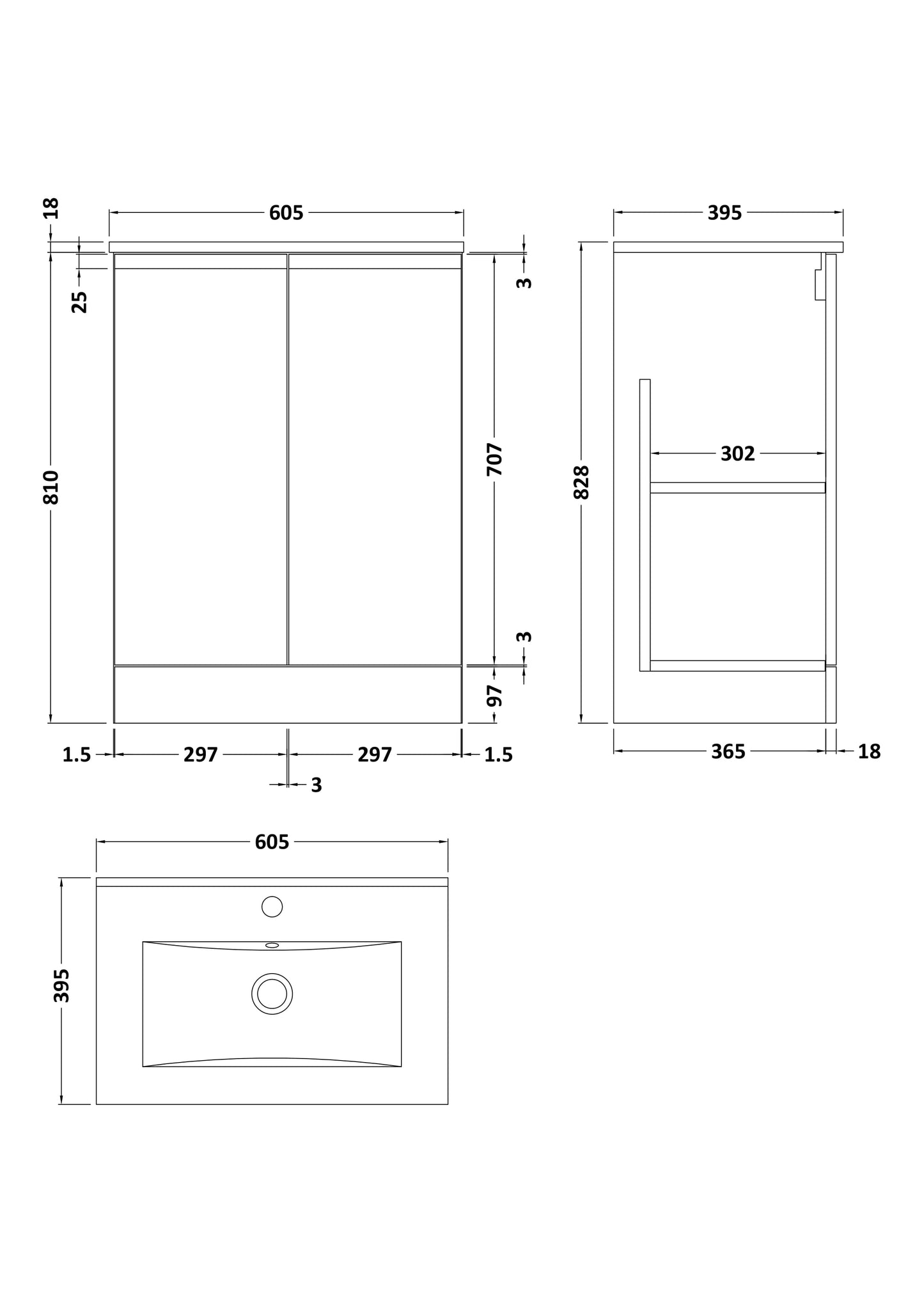 Urban 600mm Floor Standing 2-Door Unit and Minimalist Basin 1 Tap Hole