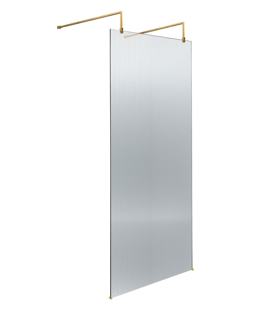 800mm Fluted Wetroom Scren with Arms & Feet Brushed Brass