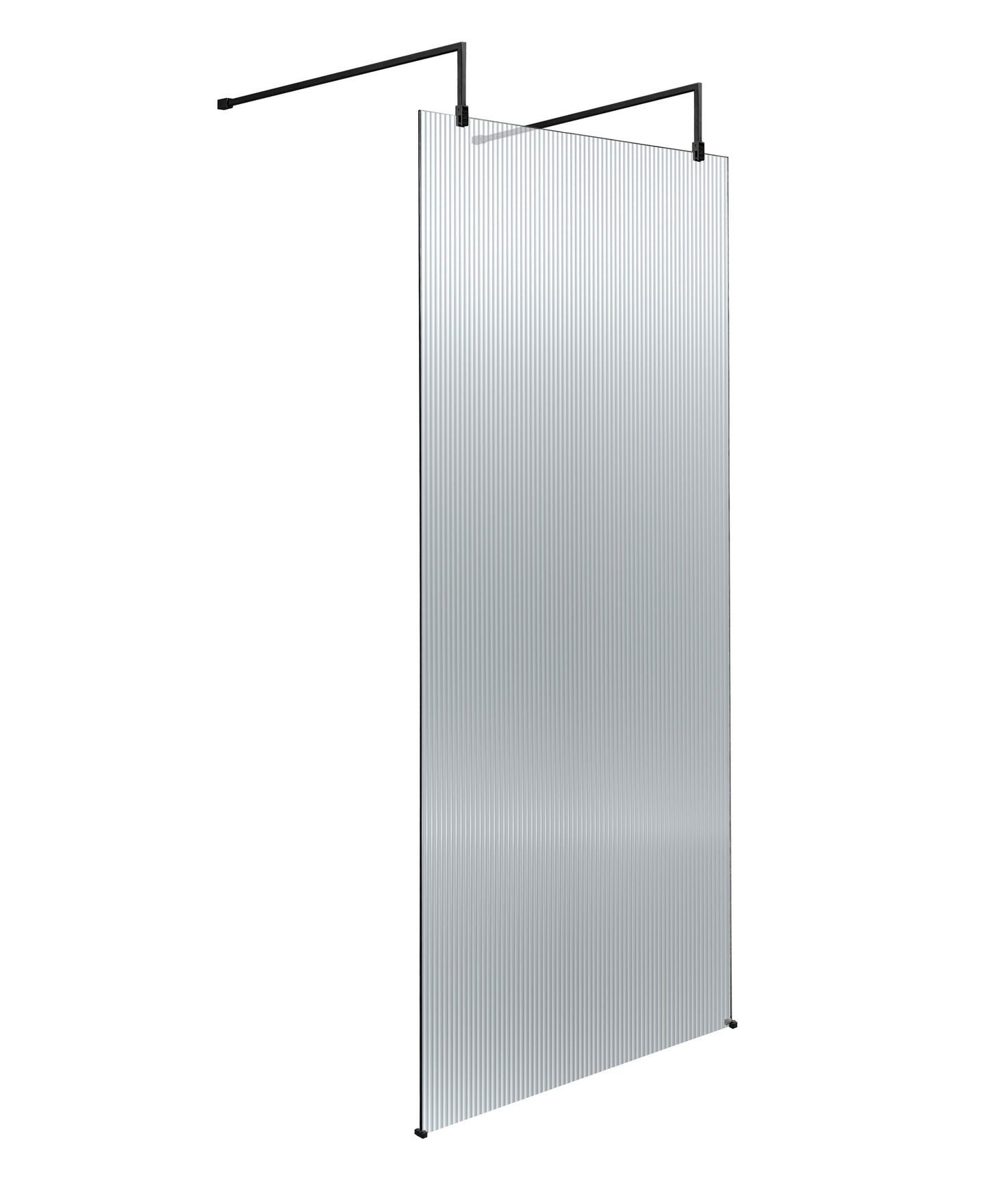 800mm Fluted Wetroom Scren with Arms & Feet Matt Black