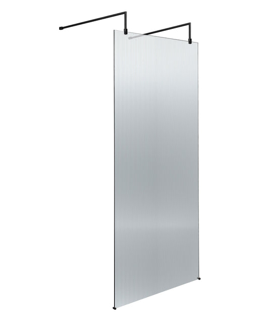 800mm Fluted Wetroom Scren with Arms & Feet Matt Black