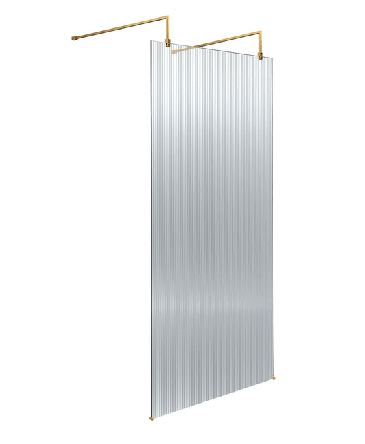900mm Fluted Wetroom Scren with Arms & Feet Brushed Brass