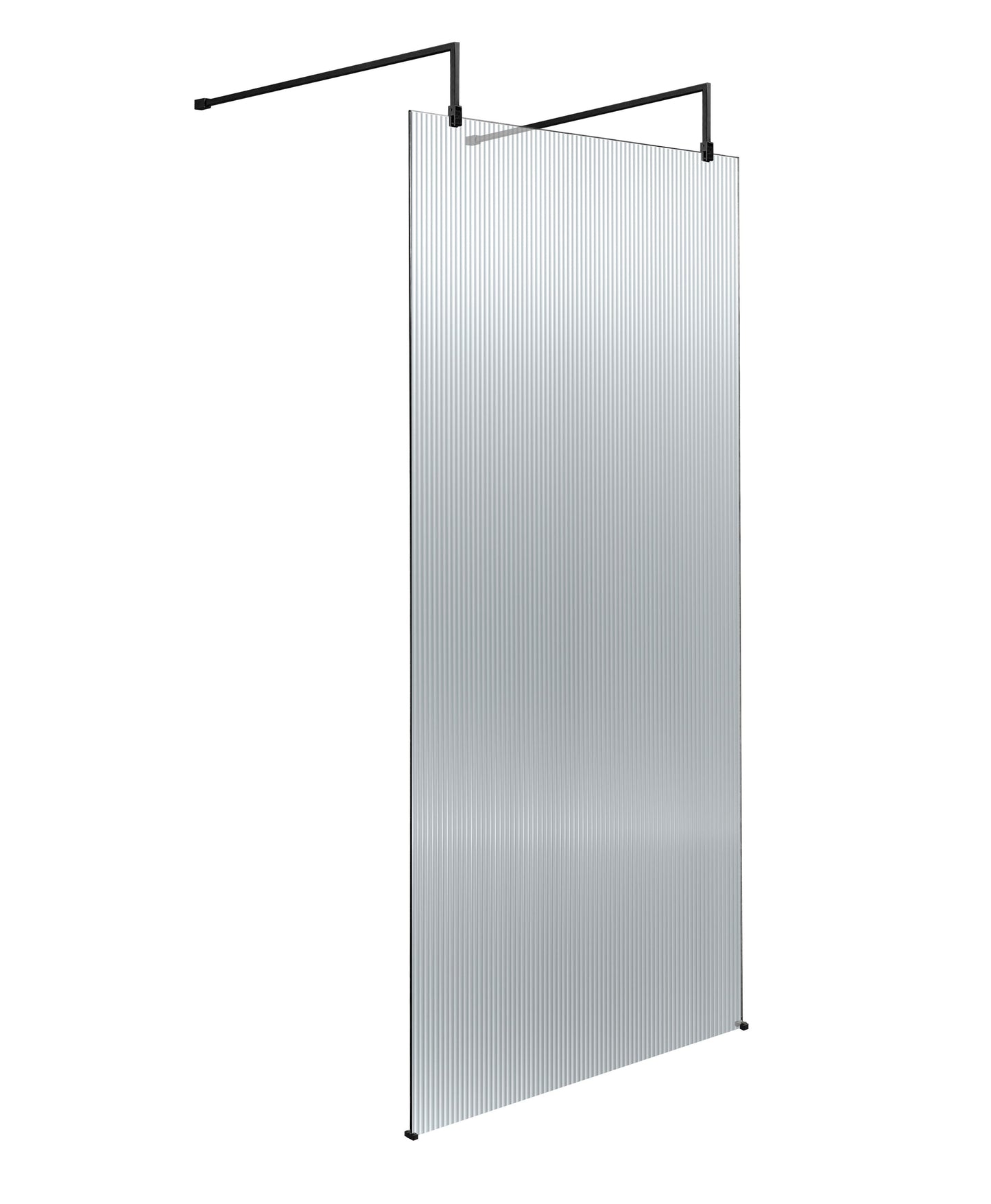 900mm Fluted Wetroom Scren with Arms & Feet Matt Black