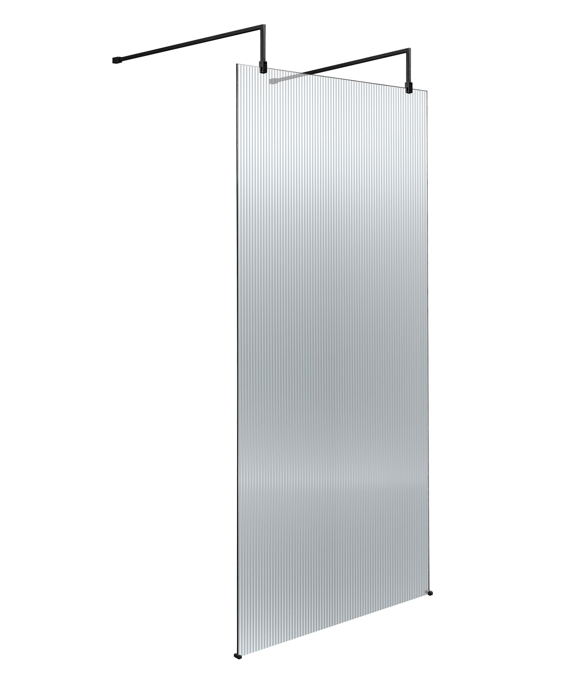 900mm Fluted Wetroom Scren with Arms & Feet Matt Black
