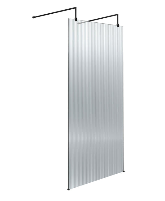 900mm Fluted Wetroom Scren with Arms & Feet Matt Black