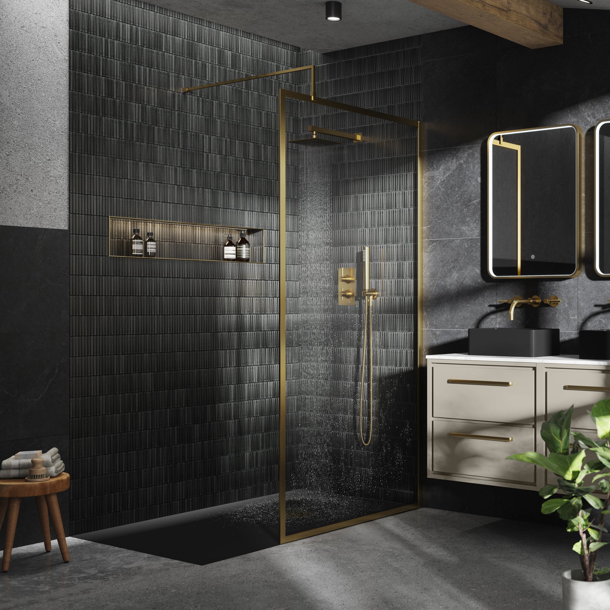 Full Outer Frame Wetroom Screens Full Outer Frame Wetroom 8mm Toughened Safety Glass Screen & Support Bar 1950mm x 1000mm x 8mm