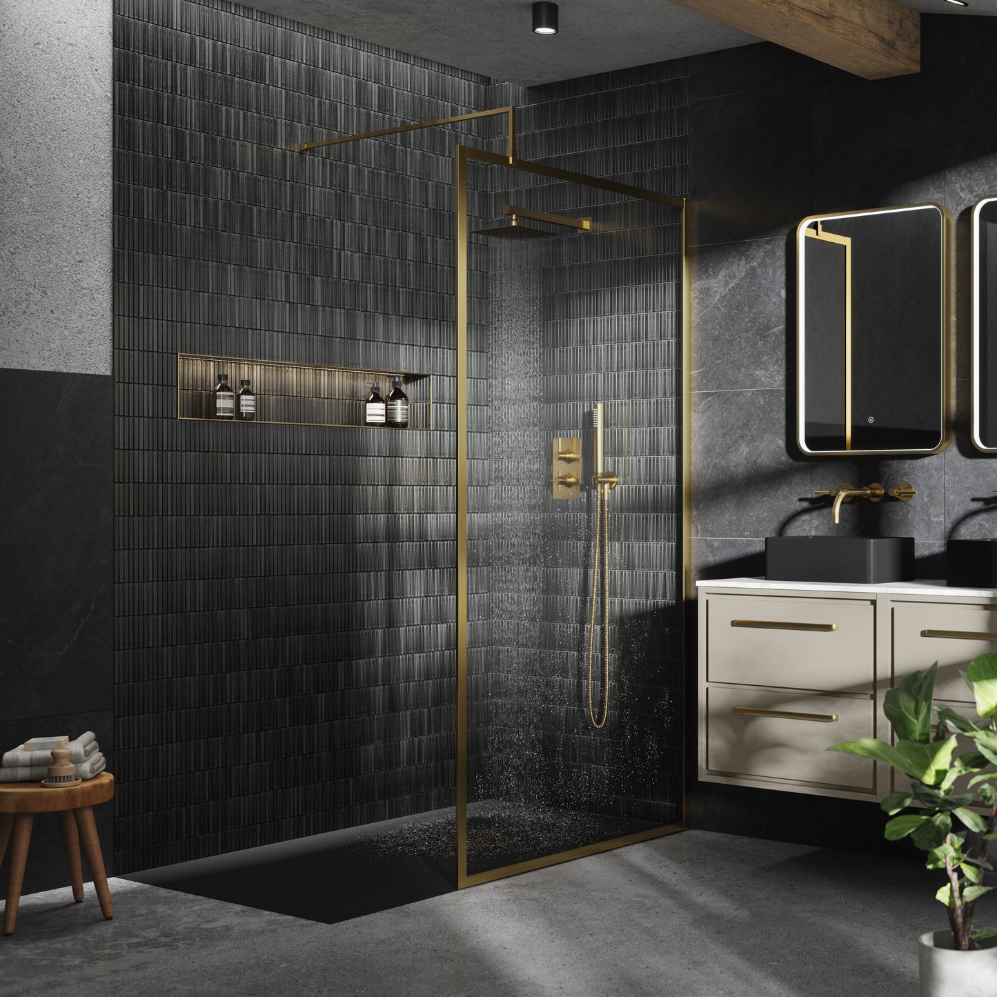 Full Outer Frame Wetroom Screens Full Outer Frame Wetroom 8mm Toughened Safety Glass Screen & Support Bar 1950mm x 1400mm x 8mm