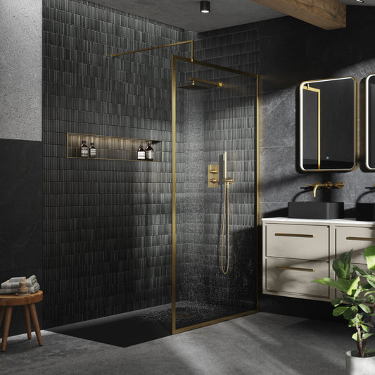 Full Outer Frame Wetroom Screens Full Outer Frame Wetroom 8mm Toughened Safety Glass Screen & Support Bar 1950mm x 1400mm x 8mm