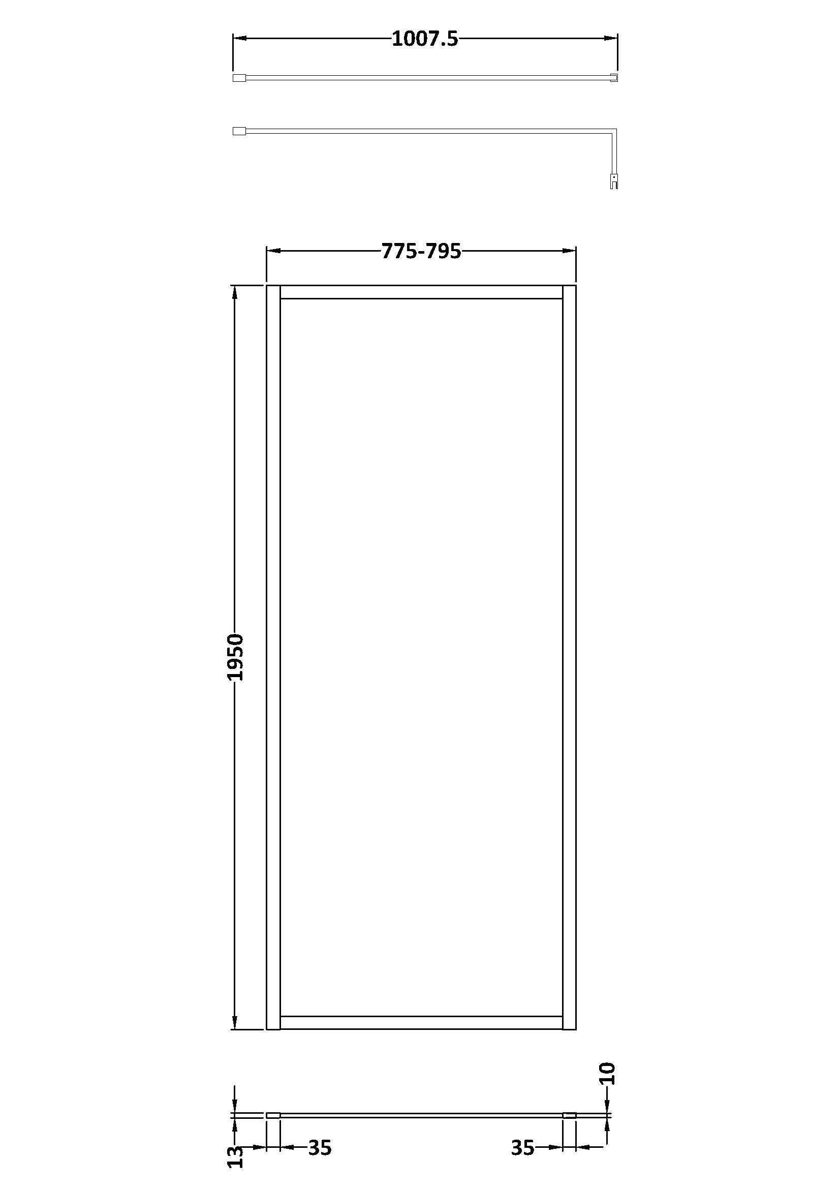 Full Outer Frame Wetroom Screens Full Outer Frame Wetroom 8mm Toughened Safety Glass Screen & Support Bar 1950mm x 800mm x 8mm