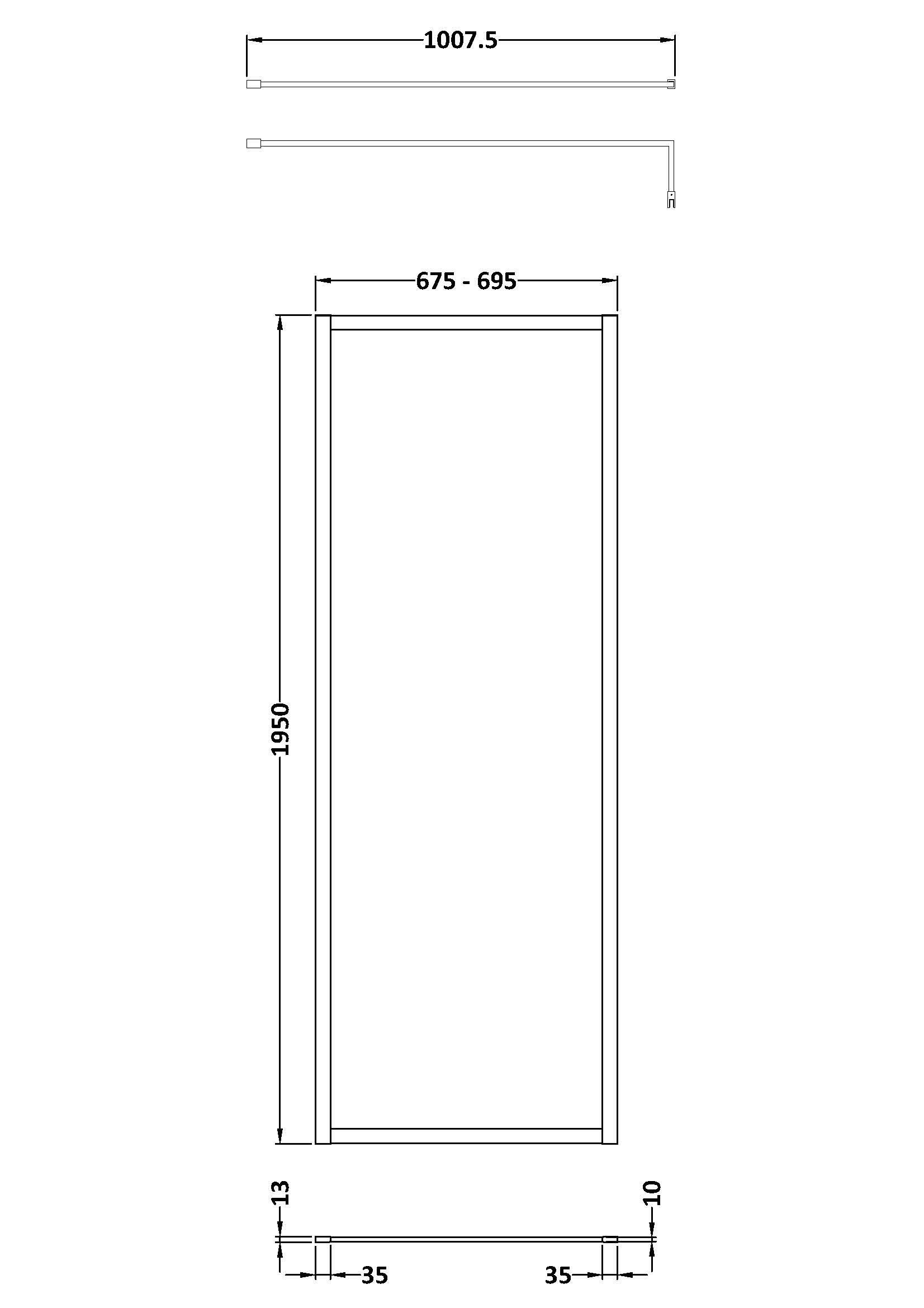 Full Outer Frame Wetroom Screens Full Outer Frame Wetroom 8mm Toughened Safety Glass Screen & Support Bar 1950mm x 700mm x 8mm