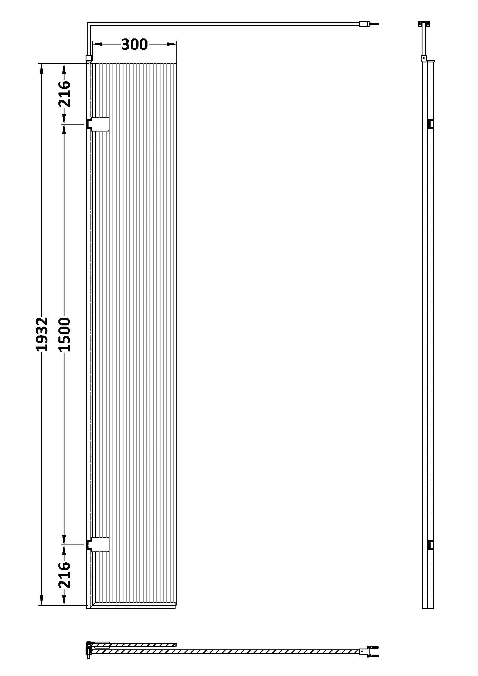 Fluted Wetroom Fluted Wetroom 8mm Toughened Safety Glass Swing Return Screen, 300mm x 1950mm