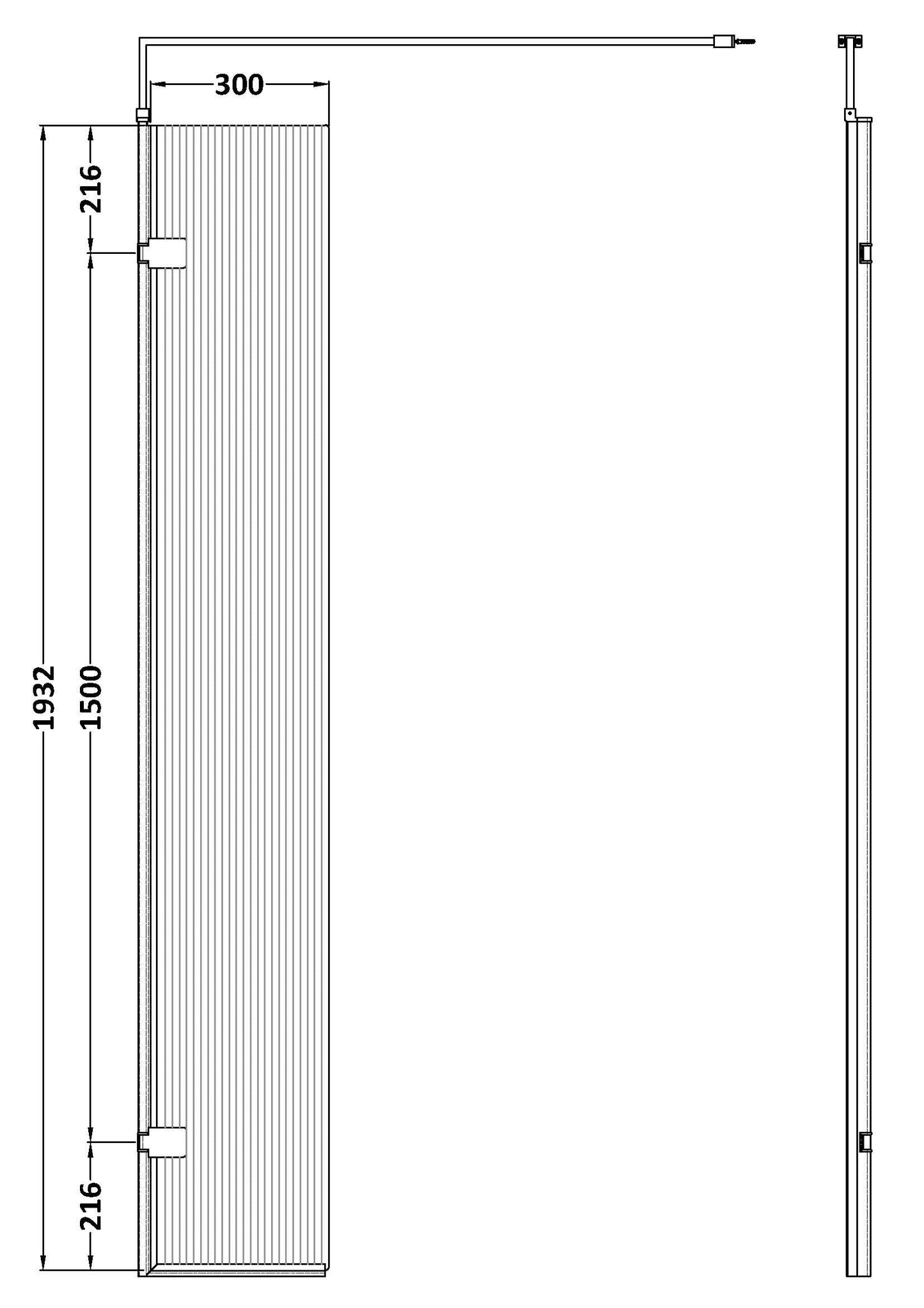 300 x 1950mm Fluted Hinged Screen Including bar