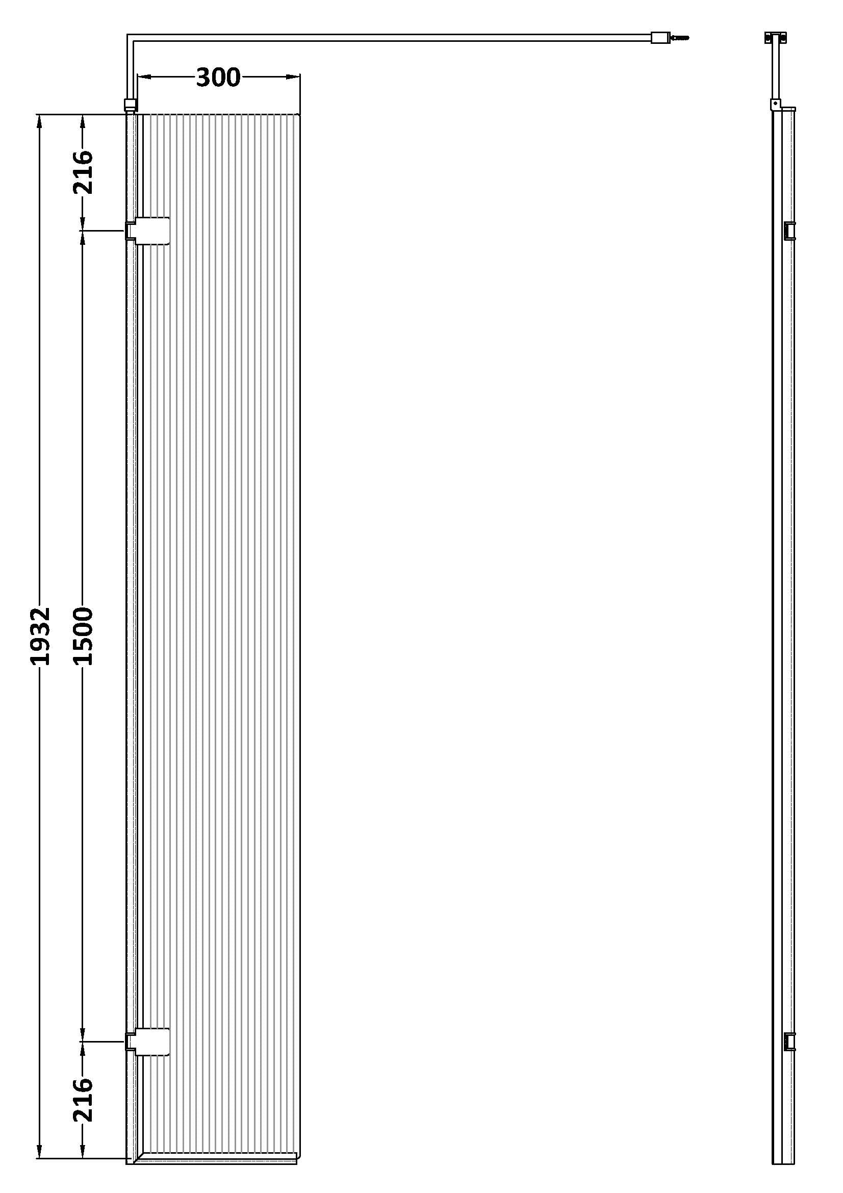300 x 1950mm Fluted Hinged Screen Including bar