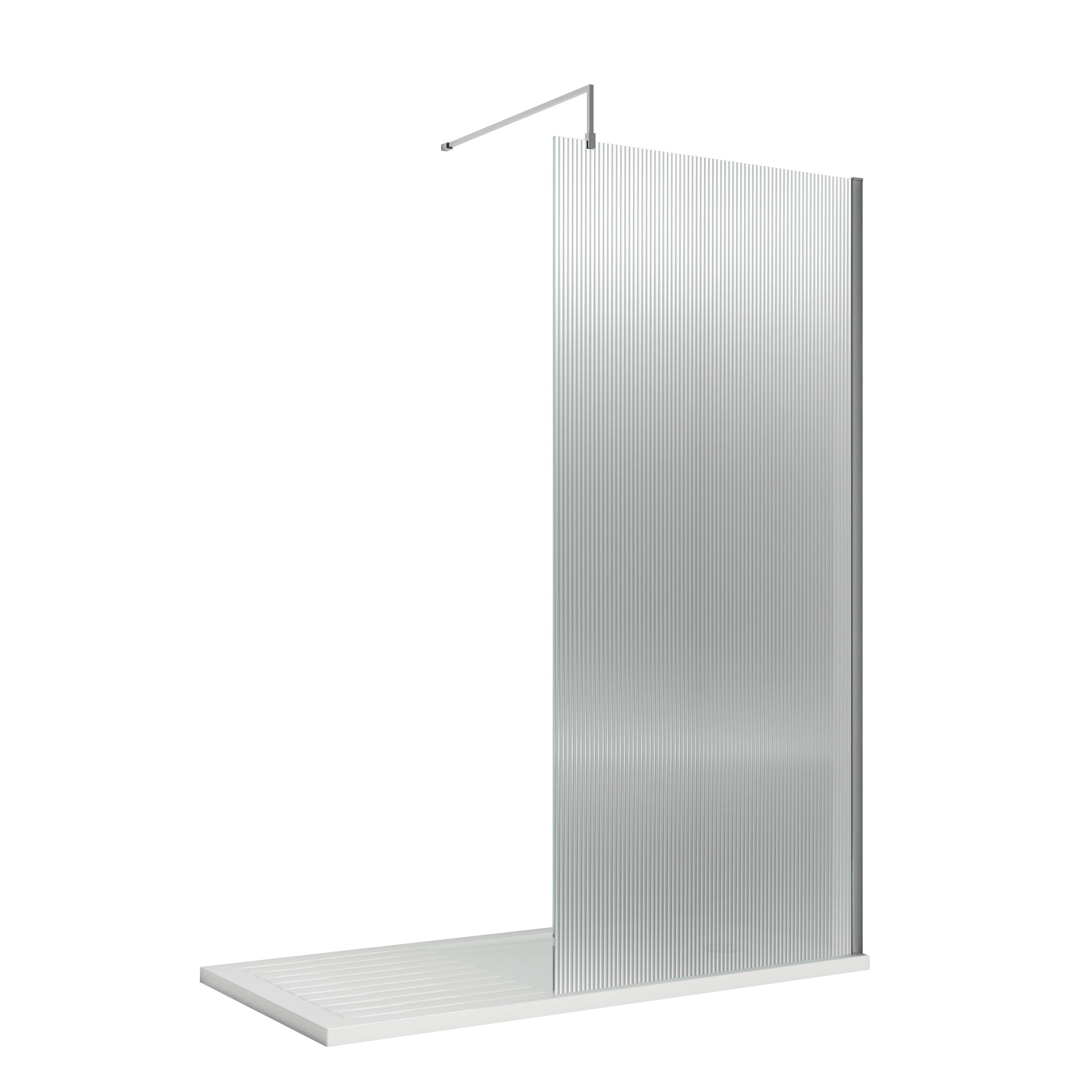 900mm x 1950mm Fluted Wetroom Screen Inc' Bar Polished Chrome