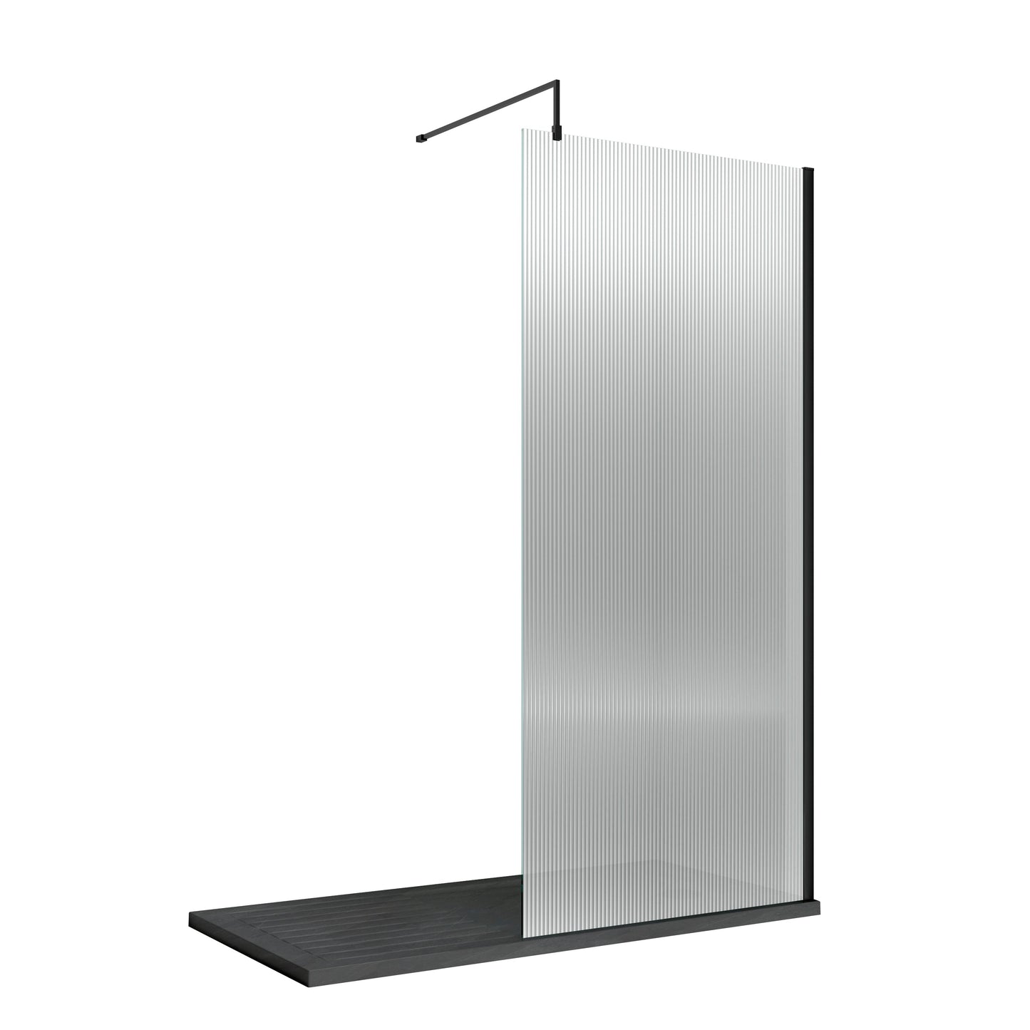900mm Fluted Wetroom Screen with Support Bar Matt Black