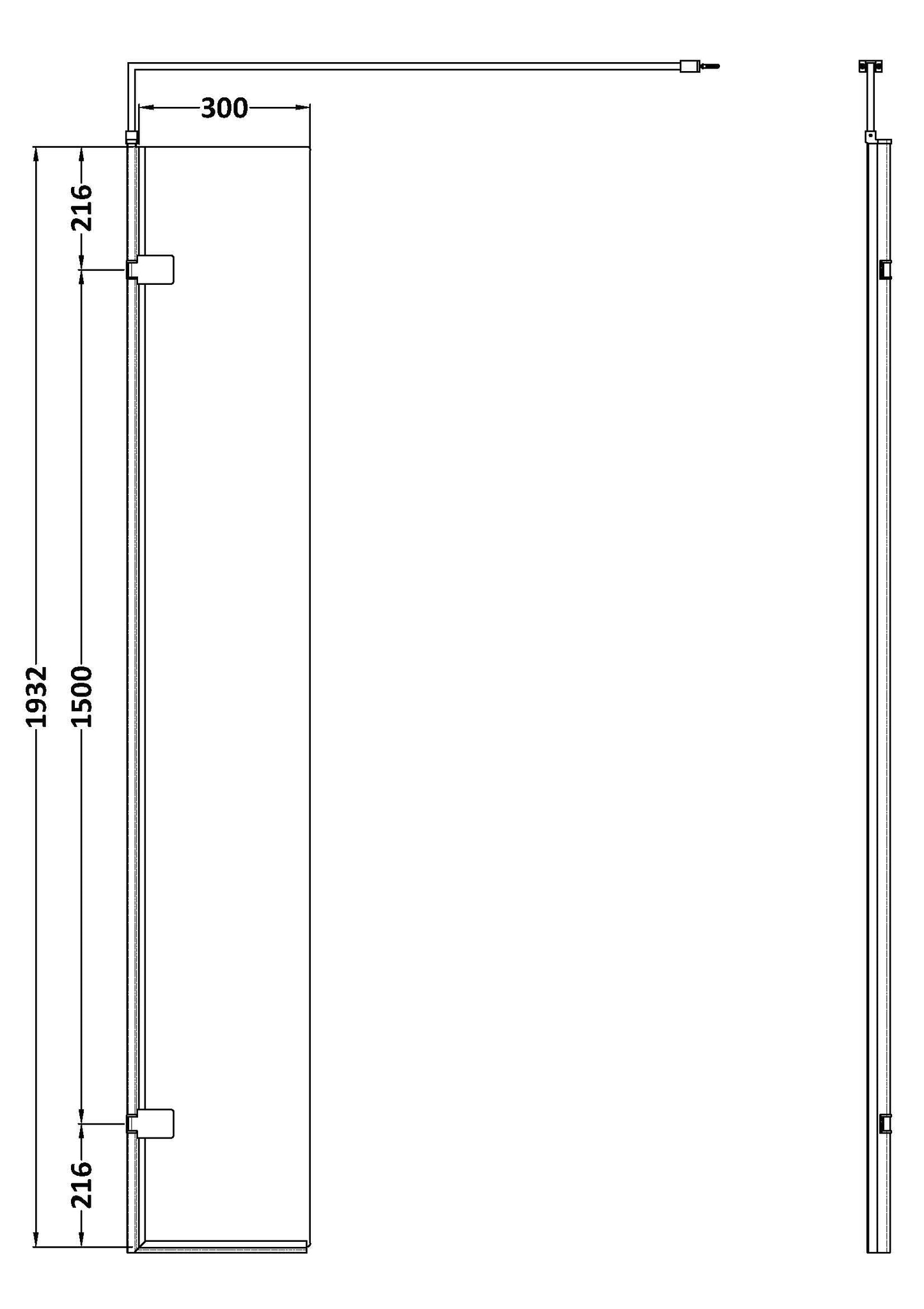 Chrome Wetroom Swing Screen 300 x 1950mm