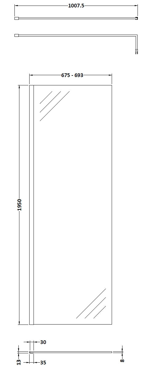 700mm Wetroom Screen & Support Bar