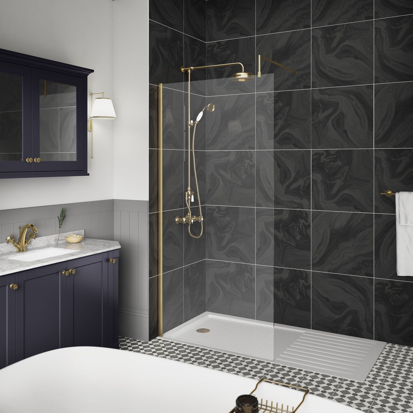 800mm Wetroom Screen With Brass Support Bar