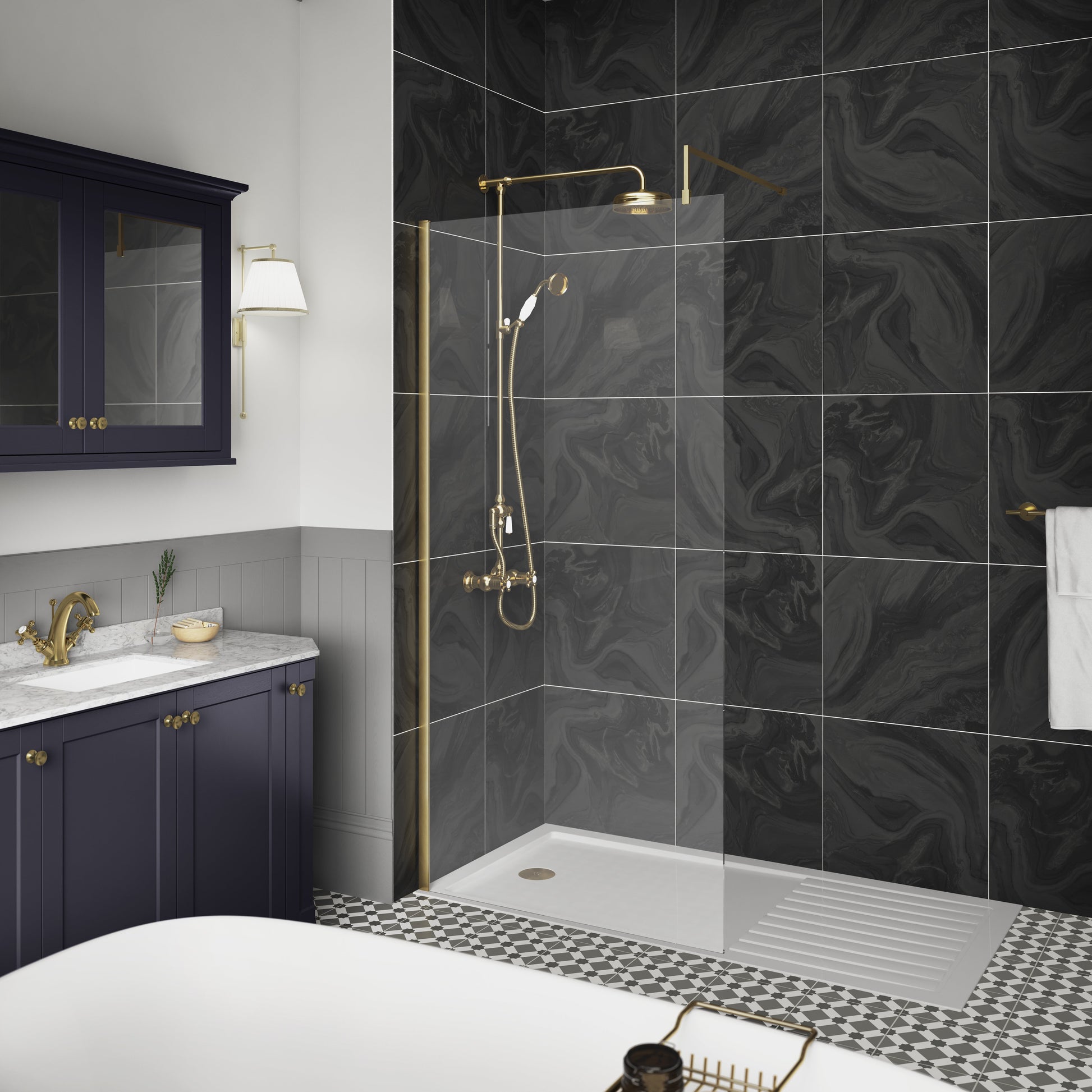 800mm Wetroom Screen With Brass Support Bar