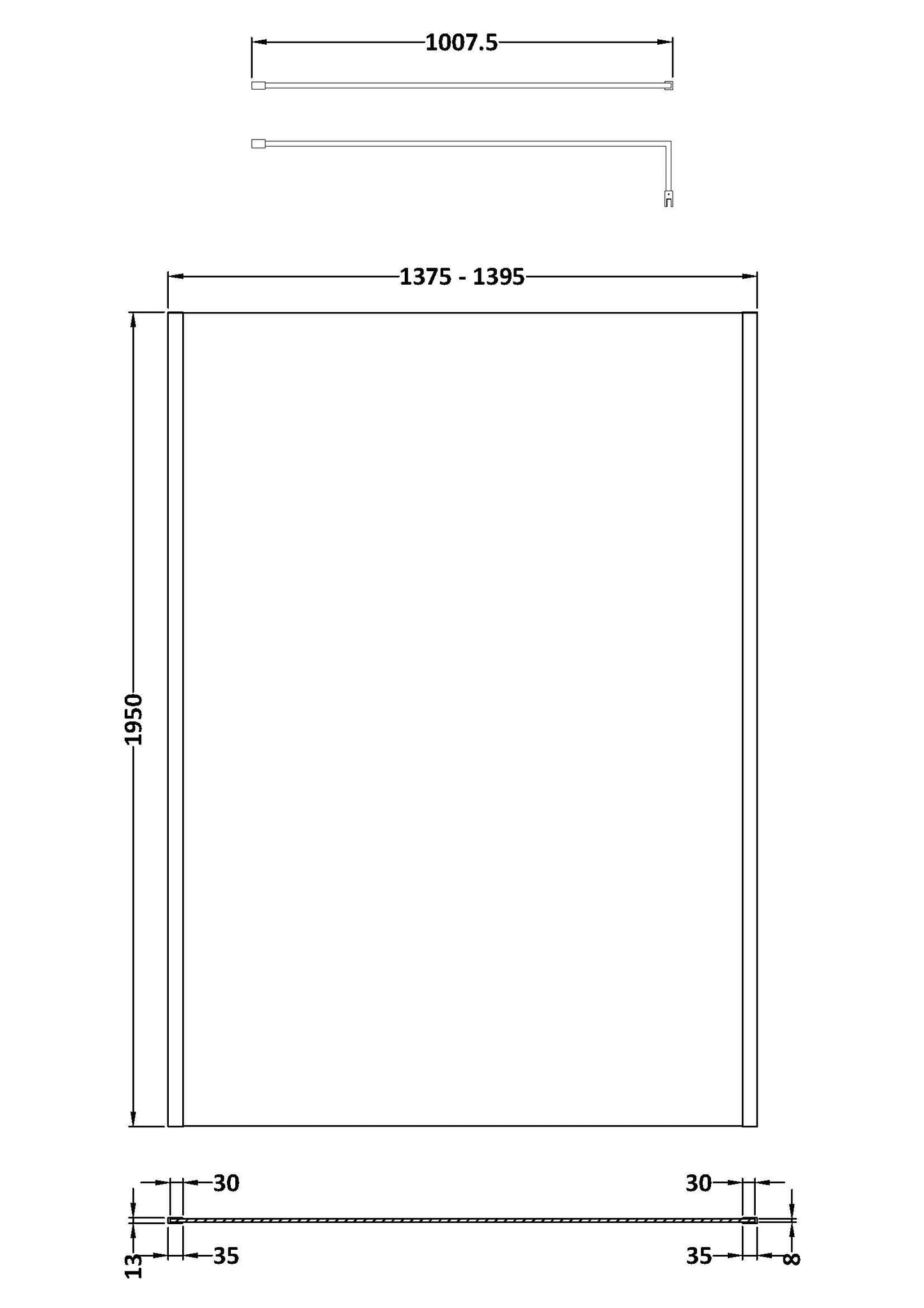 1400mm Outer Framed Wetroom Screen with Support Bar
