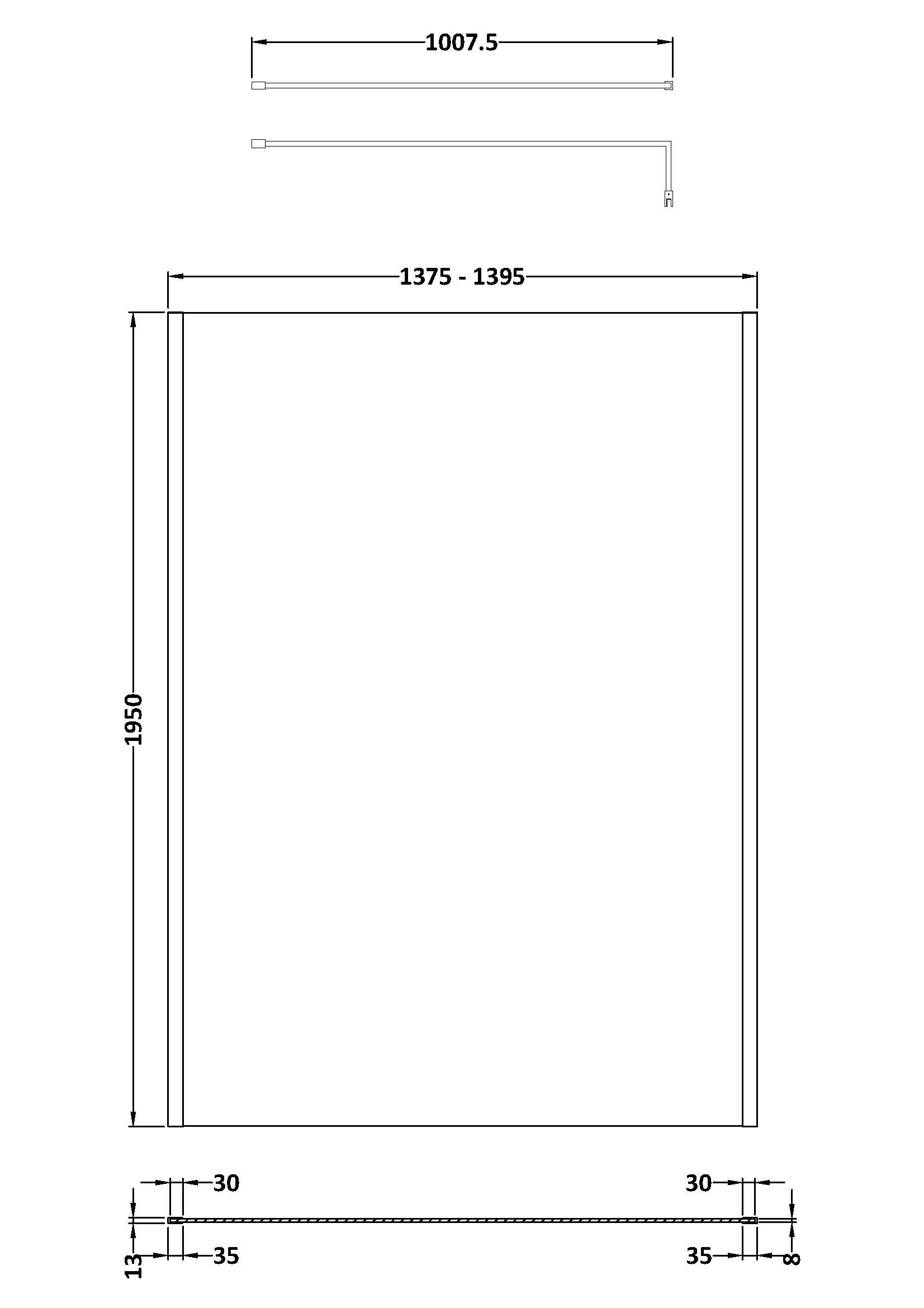 1400mm Outer Framed Wetroom Screen with Support Bar