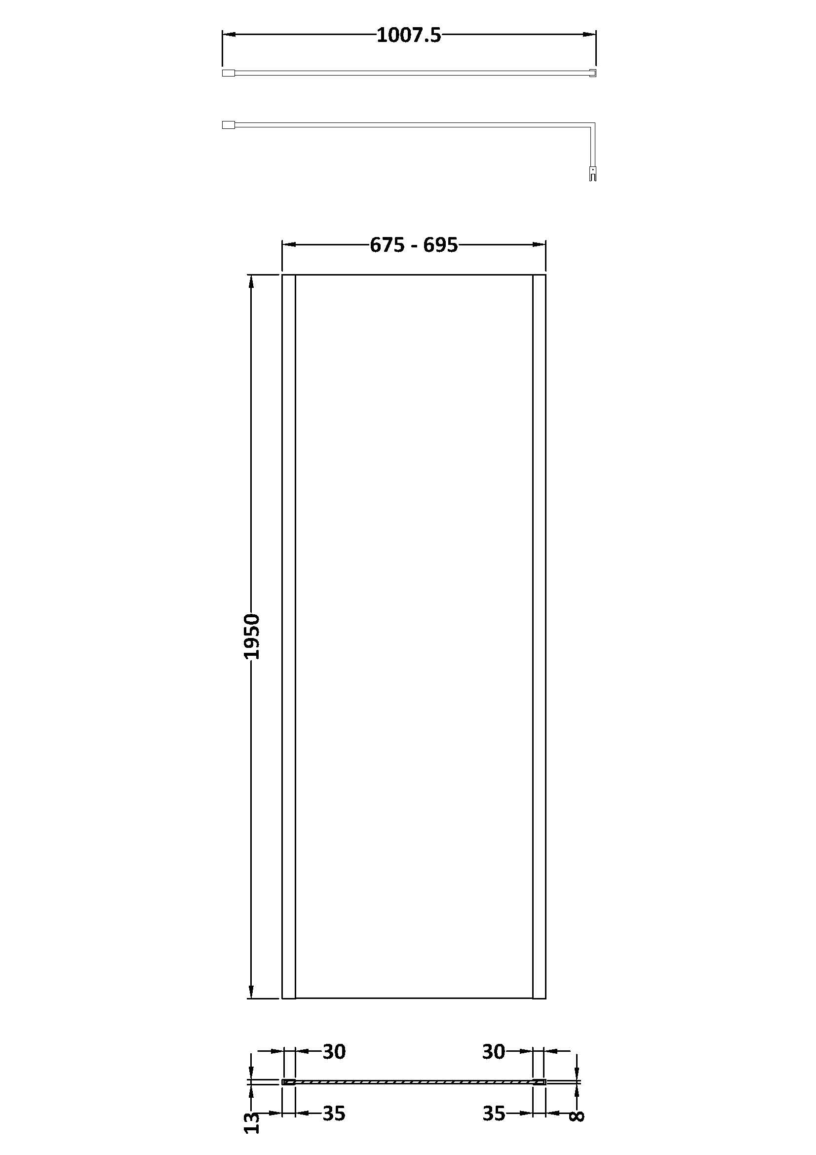 700mm Outer Framed Wetroom Screen with Support Bar