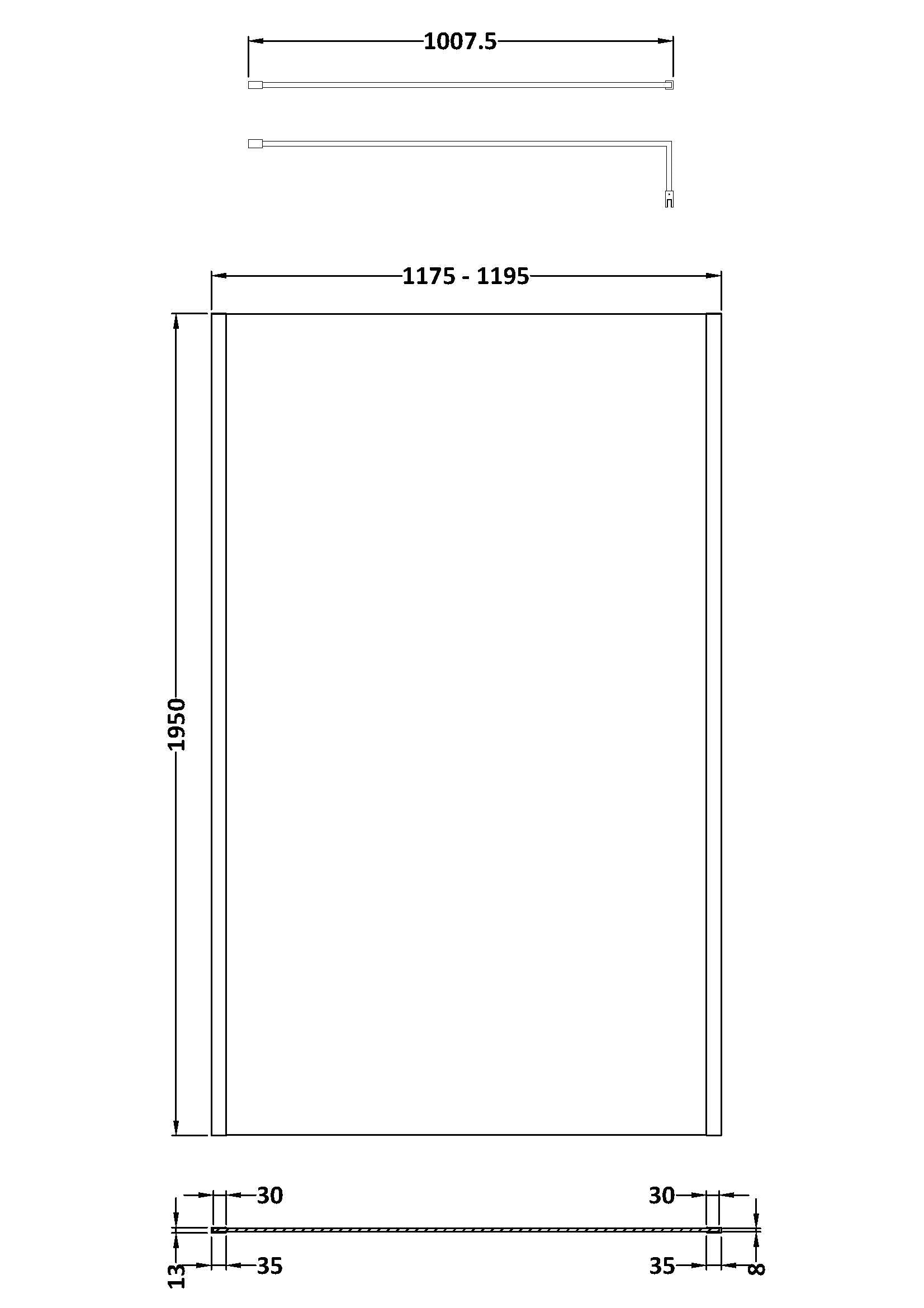 1200mm Outer Framed Wetroom Screen with Support Bar