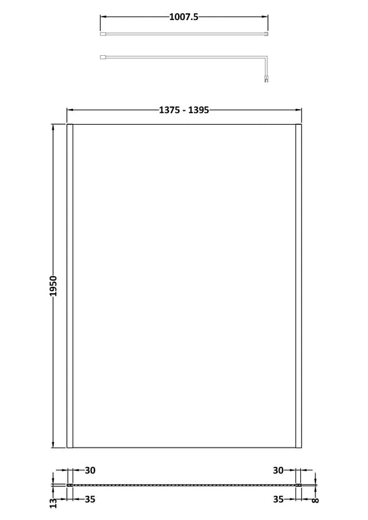 1400mm Outer Framed Wetroom Screen with Support Bar