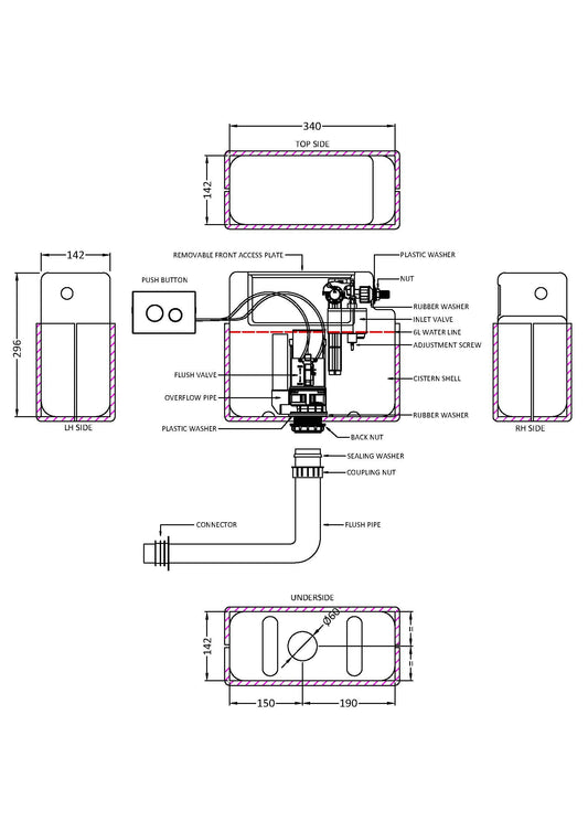 Hudson Reed Contemporary Concealed Cistern With Chrome Flush Plate