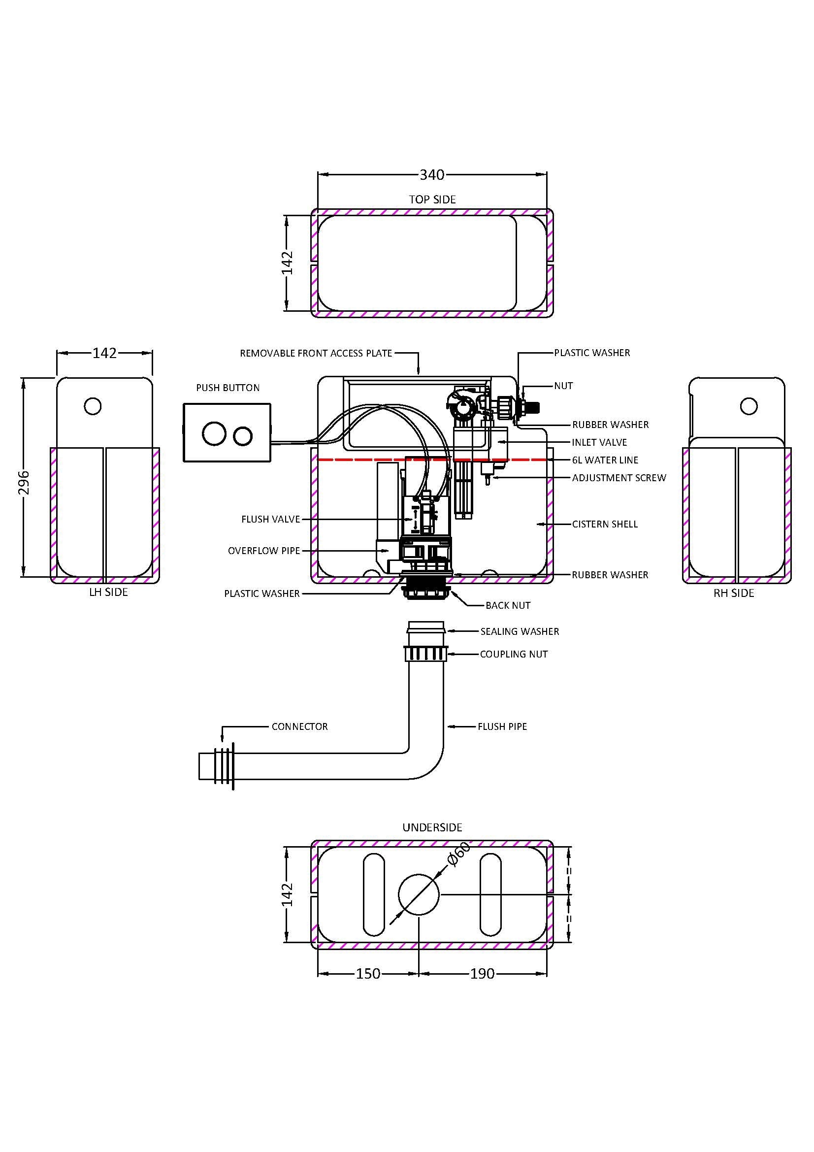 Hudson Reed Matt Black Concealed Dual Flush Cistern With Matt Black Flush Plate