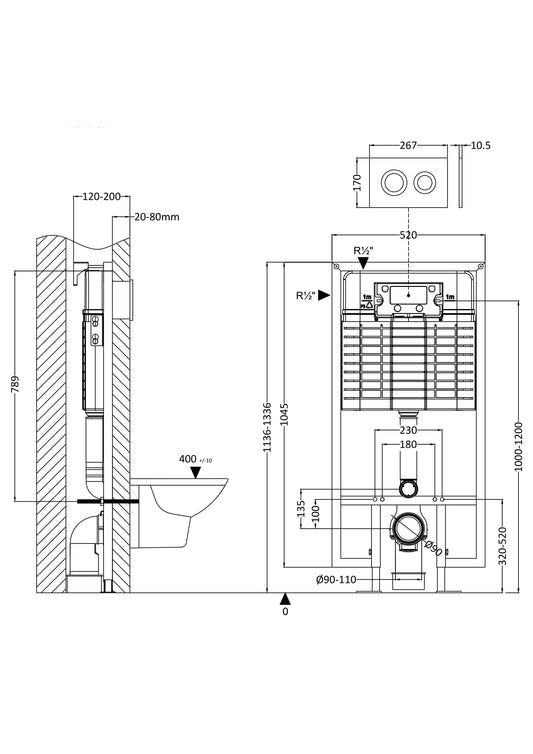 Hudson Reed Contemporary Concealed Cistern Frame With Matt White Round Flush Plate