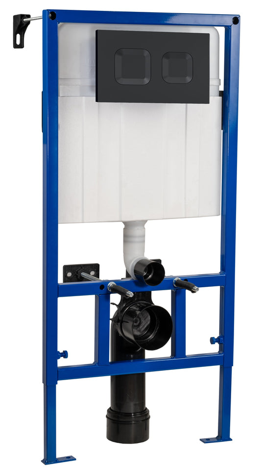 Hudson Reed Midheight Black Square Plate Concealed Cistern Frame With Dual Flush Button