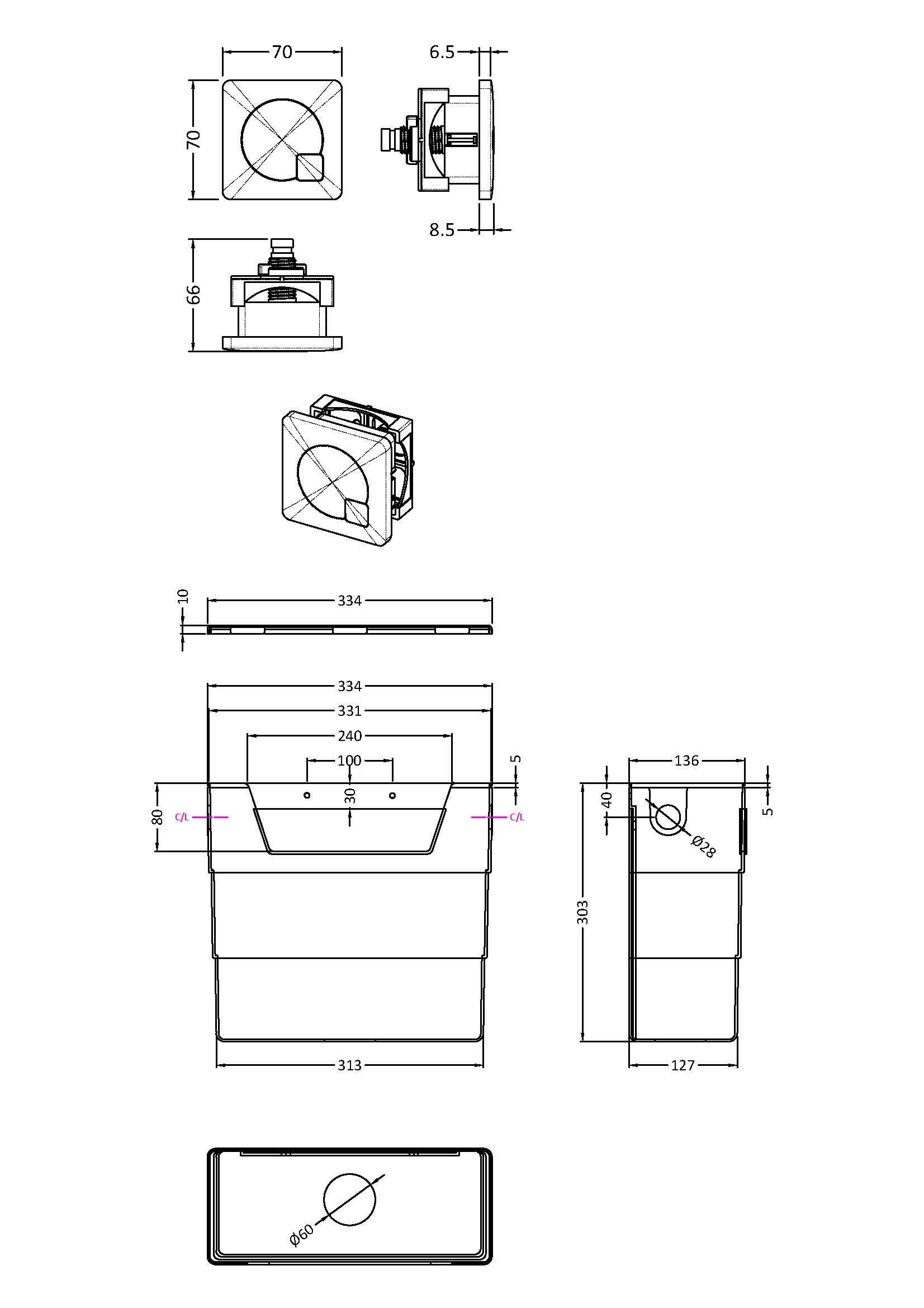 Hudson Reed Contemporary Cistern with Brushed Brass Square Flush Plate