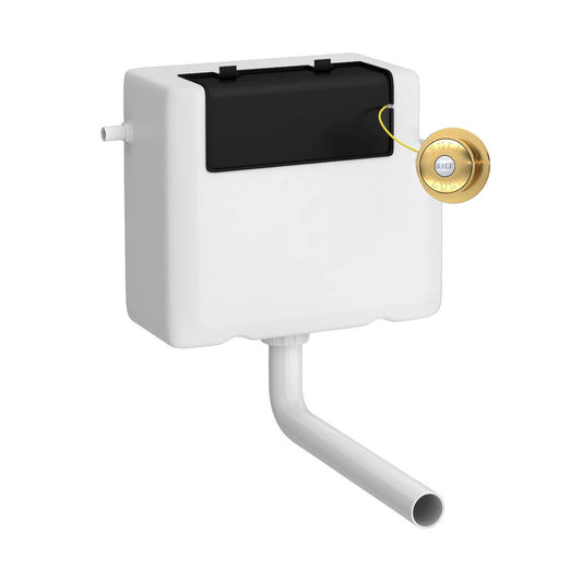Hudson Reed Concealed Cisterns And Frames Universal Access Cistern With Brushed Brass Traditional Flush Plate